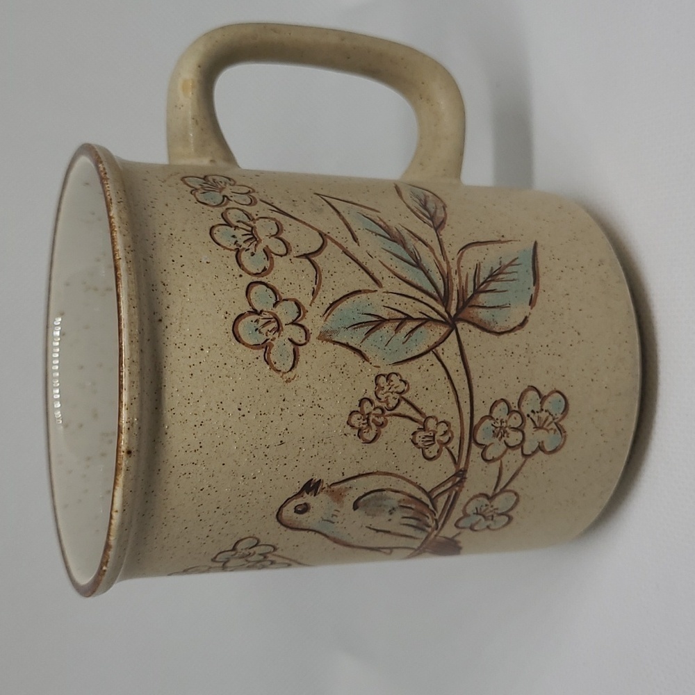 NORTHCRAFT KOREA Vintage 1970's Stoneware Ceramic Mug, Beautiful Bird Pattern
